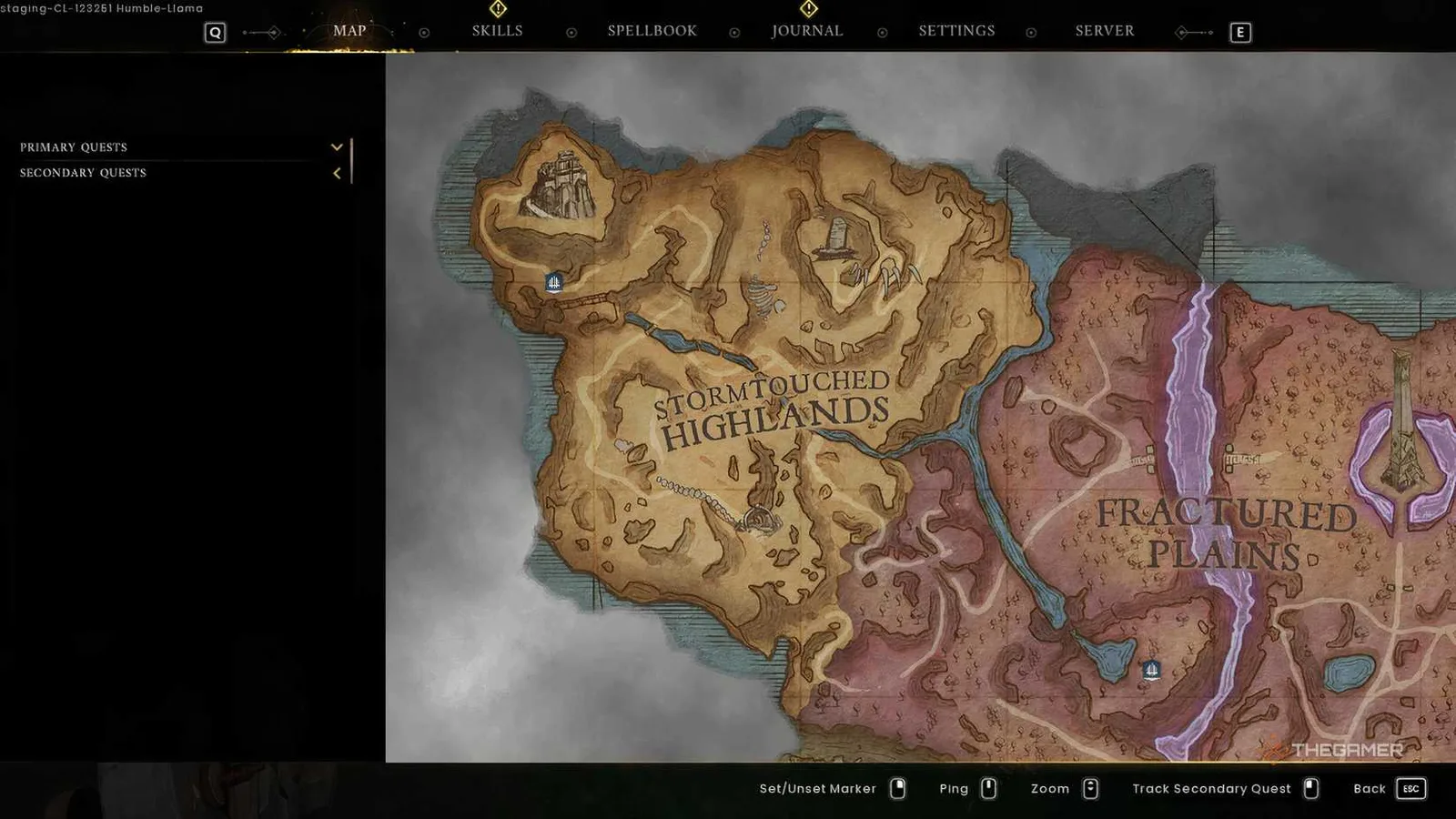 Map showing Stormtouched Highlands beside the Fractured Plains