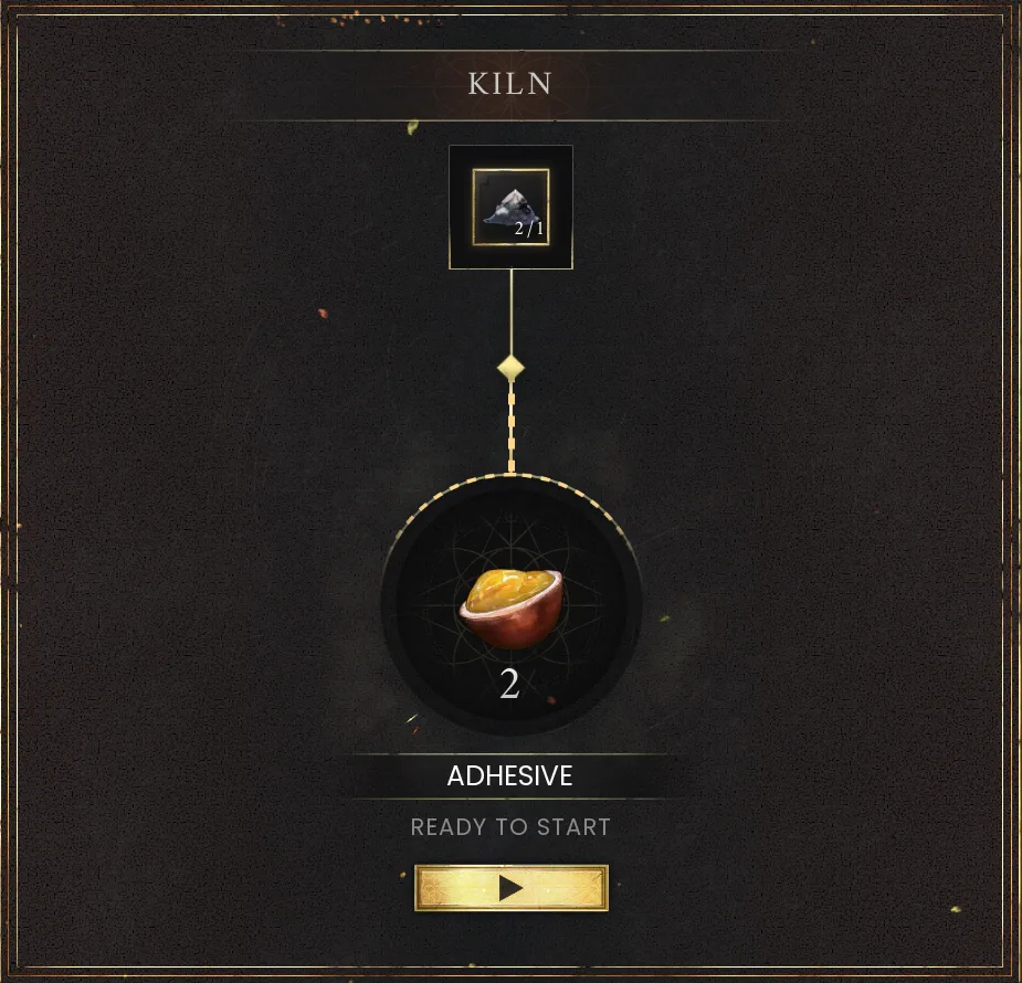 RuneScape: Dragonwilds Kiln interface for creating Adhesive from Swamp Tar