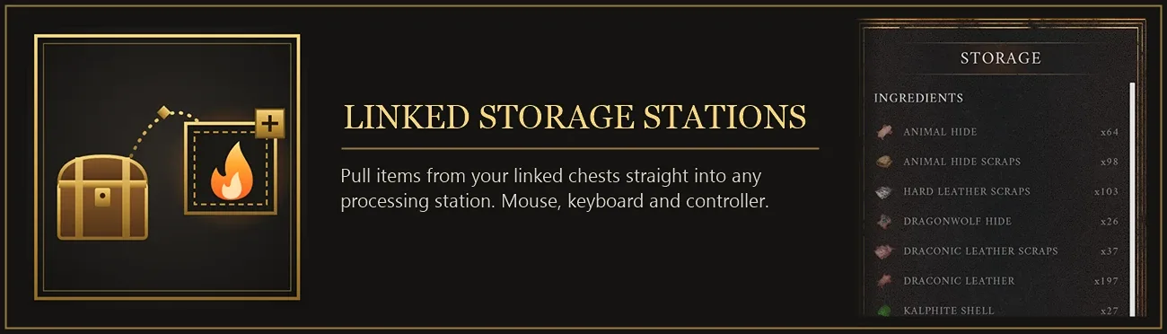 Linked Storage Stations interface connected to a processing station
